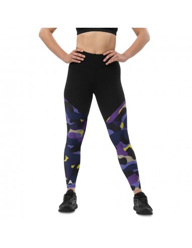 Legging compression femme bi-color noir camo violet plus qu'un jeu 