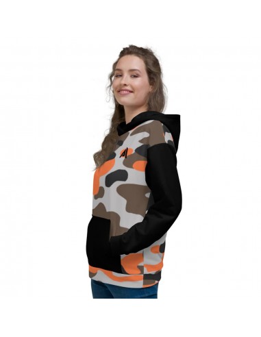 Sweat à Capuche femme camouflage orange noir le concept de la Pate a emporter 