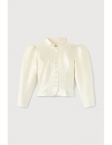 WHITE Satin Puff Sleeve Jacket pas cher 