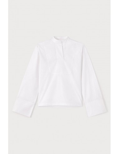 WHITE Popelin Shirt with Band Collar de pas cher