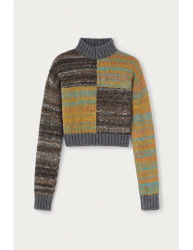 GREY & GREEN Patchwork Cropped Sweater 50% de réduction en Octobre 2024