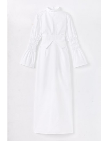 White Poplin Maxi Dress with Gathered Sleeves france