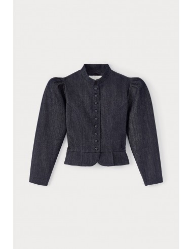 Dark Denim Puff Sleeve Jacket Amélioration de cerveau avec