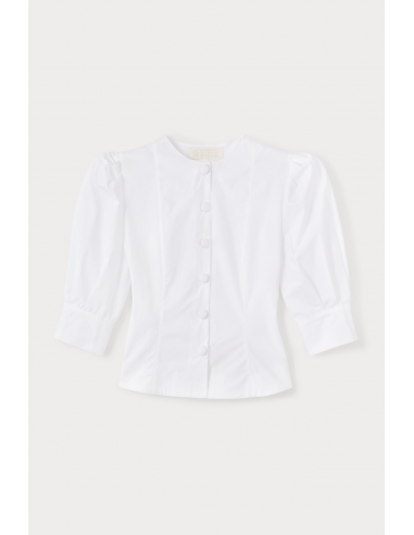 White Popelin Blouse with Puff Sleeves paiement sécurisé