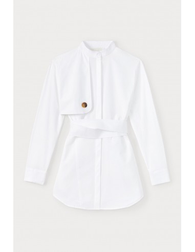 WHITE Popelin Mini Dress with Sleeve & Button detail les muscles