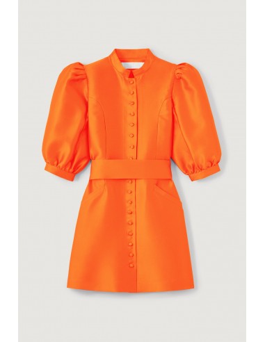 ORANGE Satin Puff Sleeve Mini Dress pas cher 