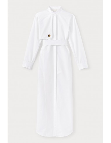 WHITE Popelin Maxi Dress with Sleeve & Button detail est présent 