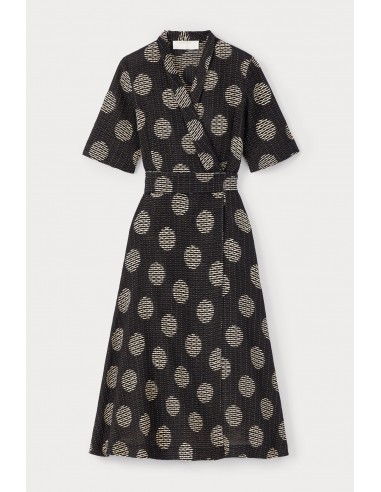 Black & White Circle Pattern Wrap Dress commande en ligne