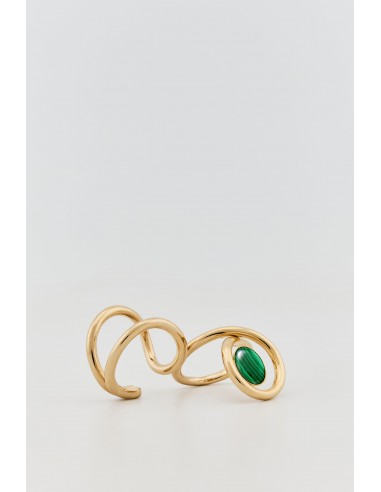 Gold Double Ring with Dark Green Stone en linge