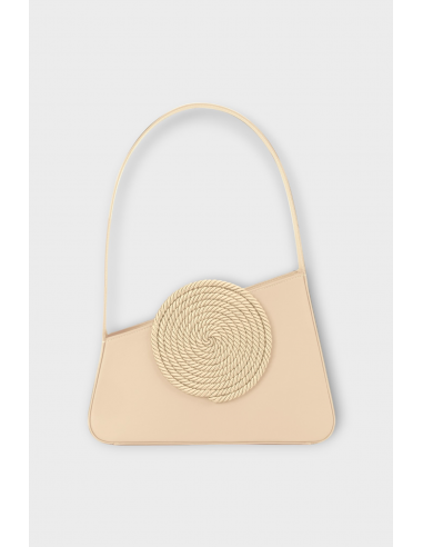 BEIGE Asymmetric Leather Passementerie Bag en ligne des produits 