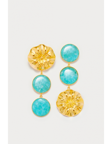 Cyan Daisy Double Stone Drop Earrings Pour