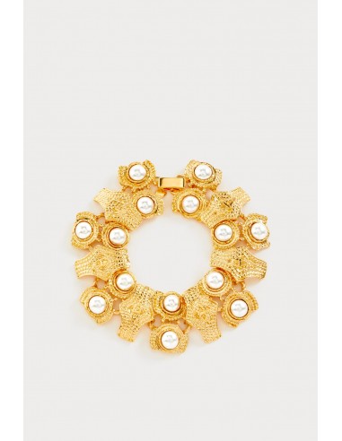 Vintage-Inspired Gold Bracelet with Pearls paiement sécurisé