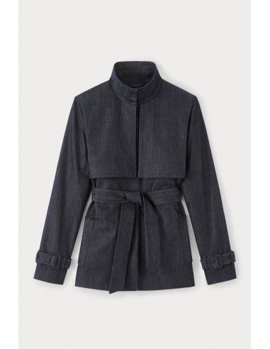 NAVY BLUE Short Denim Trench Coat with Belted Cuffs 2023