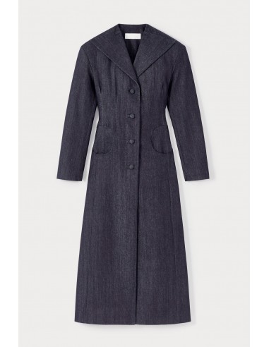 NAVY BLUE Denim Long Coat with Shawl Collar and Button Details la livraison gratuite