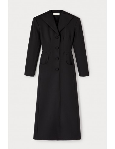 Tailor Black Long Coat with Shawl Collar and Button Details offre 