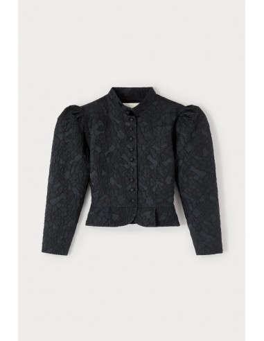 BLACK Embossed Puff Sleeve Jacket commande en ligne