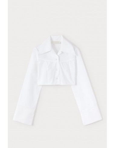 WHITE Popelin Cropped Shirt with Wide Collar and Extended Cuffs de la marque