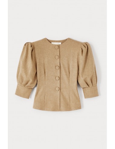 Beige Soft Wool Blouse with Puff Sleeves en stock