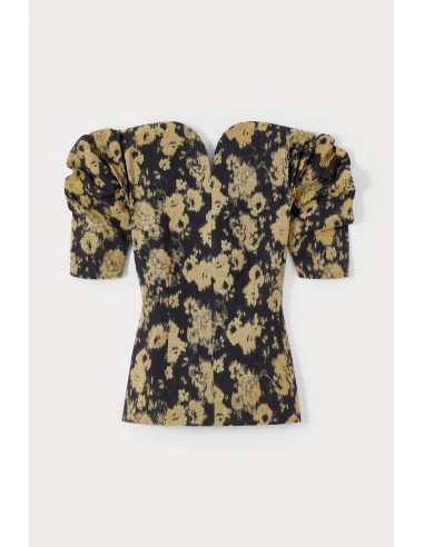 BLURRY BLACK & OCHRE Top with Puff Sleeves de la marque