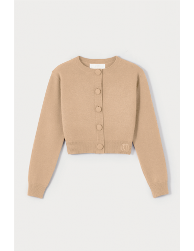 BEIGE Buttoned Cropped Cardigan brillant des détails fins