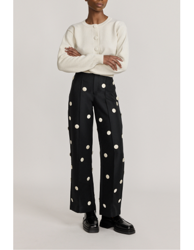 BLACK & WHITE Crepe Flared Pants with Button Details Economisez 