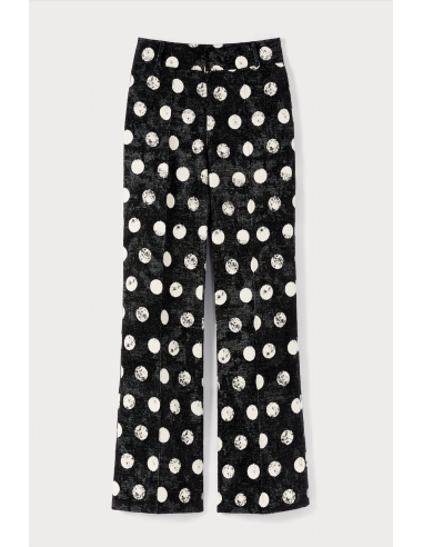 BLACK Polka Dots Flared Pants Fin de série