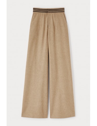 Beige Soft Wool Wide-Leg High-Waisted Trousers chez Cornerstreet bien 