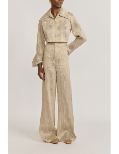 Beige Textured Wide-Leg Pants livraison gratuite