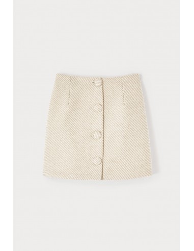 Beige Diagonal Mini Skirt with buttons français