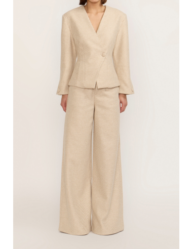 Diagonal Beige Wide-Leg High-Waisted Trousers france