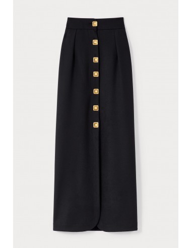 BLACK Button-Front Midi Skirt Paris Déstockage Promo