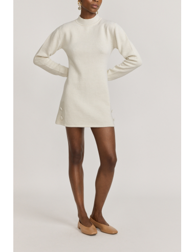 Ivory Knit Mini Dress with Button Details de pas cher