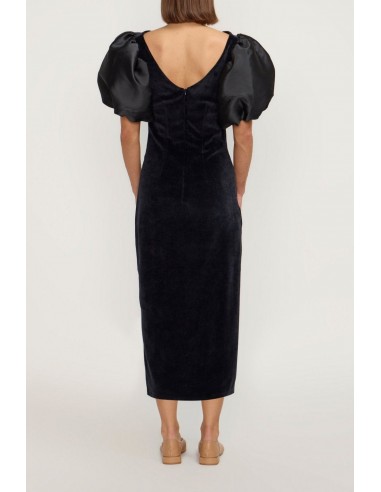 Black Velvet Structured Puff Sleeve Midi Dress prix pour 