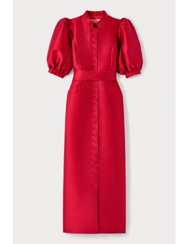 Red Satin Puff Sleeve Long Dress france