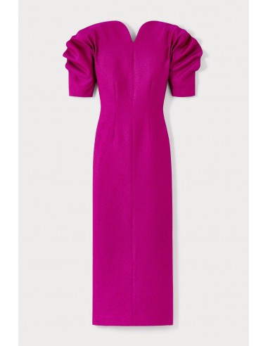 FUSCHIA Sweetheart Neckline Long Crepe Dress with Puff Sleeves Amélioration de cerveau avec