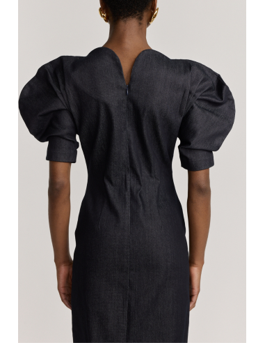 NAVY BLUE Sweetheart Neckline Long Denim Dress with Puff Sleeves s'inspire de l'anatomie humaine