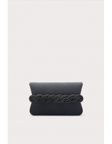 BLACK Crepe Clutch with Braided Passementerie destockage