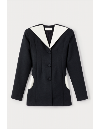 BLACK & ECRU Crepe Jacket with Wide Lapels and Button Detail de l' environnement