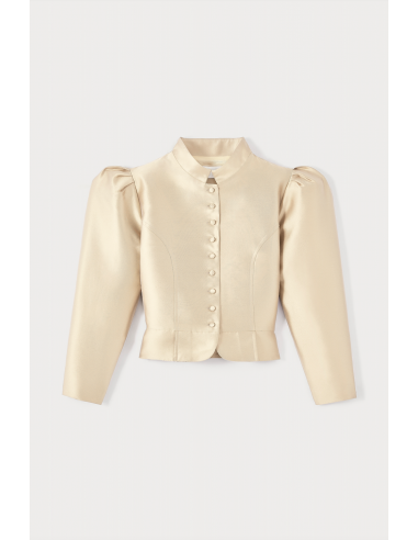 BEIGE Satin Puff Sleeve Jacket livraison et retour toujours gratuits