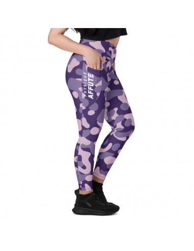 Collant sport femme taille haute croisée avec poches camo-violet Profitez des Offres !