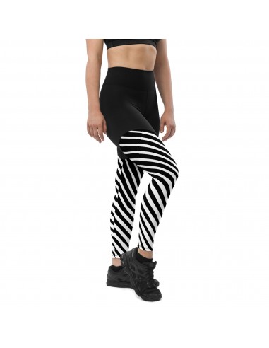 Legging sport femme bi-color noir rayure blanche pas cheres